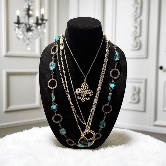 Jewelry - Elegant Silver and Blue Necklaces 5 necklaces plus mannequin